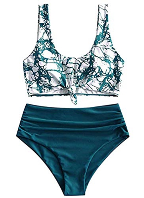 Yutdeng Conjuntos de Bikinis 2 Piezas Cintura Alta Trajes de Baño Push up Bikini Retro Tops y Brasileño Sexy Tanga Verano Color Liso Clásico diseño de