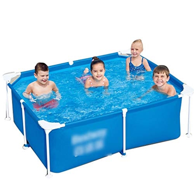 Piscinas Rectangulares con Marco De Metal Piscina con Marco Rectangular for Jardines, Niños Adultos Piscina Plegable De PVC Engrosado (Color : Blue, S