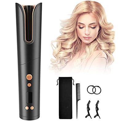 VCKHRRY Rizador Portátil Sin Cable Rizador Automático Sin Cable Con Pantalla LCD Temperatura Regulable Diseño Anticalcáreo Rizador Recargable Con Temp