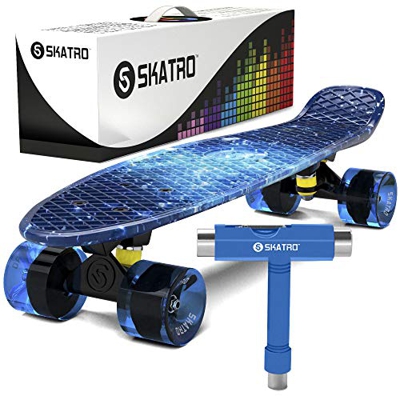 Skatro - Mini Cruiser Skateboard. 22x6inch Retro Style Plastic Board Comes Complete