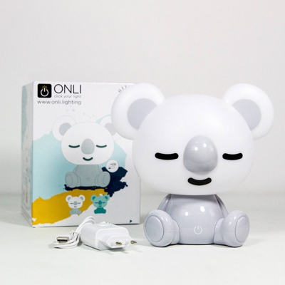 Lámpara de mesa LED Koala infantil, blanco/gris