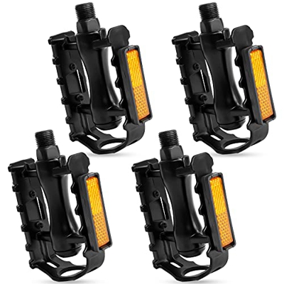 2 Pares de Pedale de Bicicleta Universales con Reflectores，Pedales de Bicicleta de Montaña Planos Antideslizantes Juego de Pedales de Bicicleta de Alu