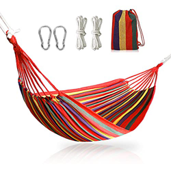 RANJIMA Hamaca portátil para camping, exterior, hamaca, 280 x 150 cm, clásica hamaca portátil con mosquetón/bolsa de transporte/correas de nailon, cap en oferta