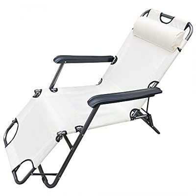 Mediawave Store - Tumbona 2 en 1 plegable totalmente reclinable de metal textileno, respaldo ajustable, suave cojín, asiento cómodo, balcón, casa, jar