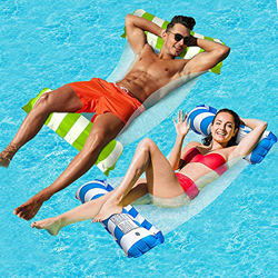 Hamaca flotante de agua, hamaca de agua, hinchable, tumbona para mar, piscina, color azul y verde en oferta