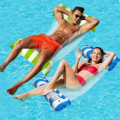Hamaca flotante de agua, hamaca de agua, hinchable, tumbona para mar, piscina, color azul y verde