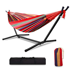 Hamaca con Soporte Metalico para Jardín, Hamaca de Doble Algodón Portátil con Bolsa para Niños Adultos Exterior Interior Camping Viajes Playa Terraza  características