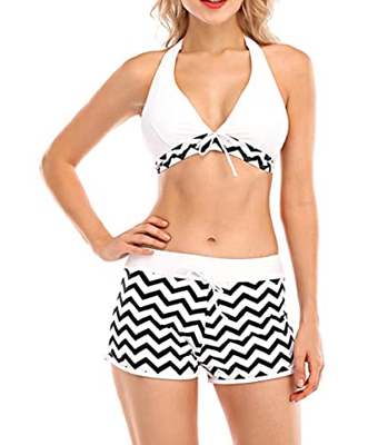 CMTOP Conjunto de Traje de Baño Estampado Bohemio BañAdores con Relleno Push Up Cuello Halter Dividido BañAdores de Dos Piezas Bikinis Sujetador y Bra