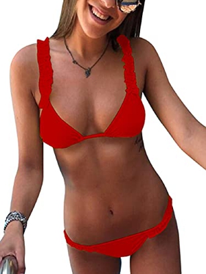 Voqeen Bikini Mujer Dos Piezas Ropa con Volante Fruncido Push-Up Traje de baño con Lazo Acolchado Conjunto de Bikini de Playa Acolchado Bañador