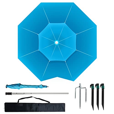 Sombrilla de playa de doble capa, para patio, para mercado al aire libre, orientable, protección UPF 50+, parasol impermeable, 6.2 pies con enchufe de