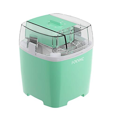 FOOING Fabricante de Helados 1.5L con Botón de Interruptor Giratorio, Máquina de helado de Acero Inoxidable, Adecuado para Sorbete, Yogur Congelado y 