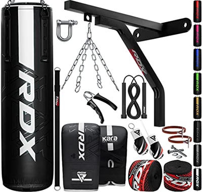 RDX 17PC Saco de Boxeo 4ft 5ft y Guantes para Entrenamiento,Relleno Kara Bolsa de Boxeo con Soporte Pared, Cadena para Muay Thai, MMA, Sparring, Kick 