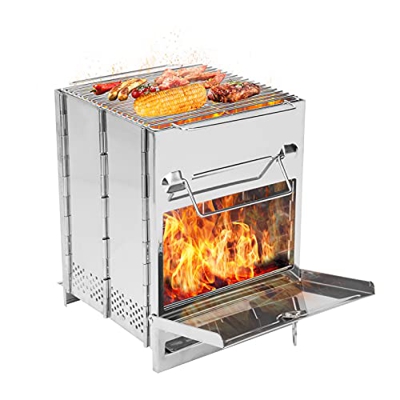 Barbacoa Portátil, Maxjaa parrilla de carbón de acero inoxidable plegable integrada, parrilla de barbacoa portátil con bolsa de almacenamiento, para j