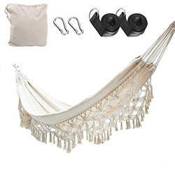 YXIAOO Hamaca colgante Premium Jacquard 200 x 150, tejida a mano, para varias personas, portátil, con bolsa de transporte, 1 par de colgadores + 2 car en oferta