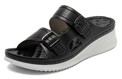 ChayChax Mujer Chanclas de Cuña Verano Plataforma Sandalias con Punta Abierta Casual Zapatillas de Playa Antideslizante,Negro 36,Donna