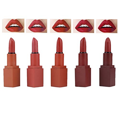 Set de lápiz labial mate de 5 colores Maquillaje de labios Lápiz labial natural de larga duración, cosméticos de brillo labial Fácil de colorear de la