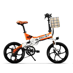 RICH BIT Bicicleta eléctrica TOP-730 48V 250W 8Ah 20 Pulgadas Bicicleta eléctrica Plegable Freno de Disco Doble (Naranja Blanco) en oferta