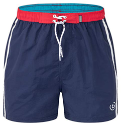 Bugatti® - Moderno bañador para hombre en rojo, turquesa, azul marino y verde con atractivo color de contraste en la cintura., azul marino/rojo, XXXXL características