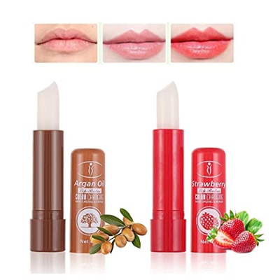 Set 2 Lipstick pintalabios mágico de aceite de argán y fresa. Barras de labios hidratantes duradero. Cambia de color con la temperatura 2 unidades