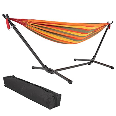 ML Design Hamaca XXL con Soporte de Acero y Material de Poliéster-Algodón hasta 200 kg 275 x 110 x 98 cm Rojo-Amarillo-Verde Silla Suspendida para Ext