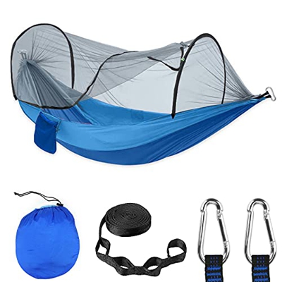 Hamaca para Acampar con Mosquitera para Acampar 400 LB de Capacidad de Carga, Transpirable, Secado Rápido, Viaje y Camping Hamaca de Nylon 2 Mosqueton