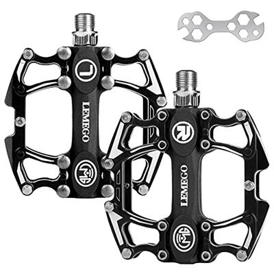 Pedales Bicicleta MTB, LEMEGO Pedales Bicicleta Montaña Rosca 9/16" Pedal CNC Antideslizante Aleación de Aluminio Plataforma Cojinete Sellado para MTB