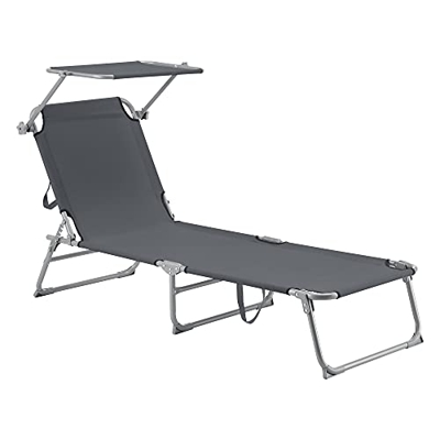 [en.casa] Tumbona Plegable Getaria 189 x 57 x 28 cm con Techo Parasol Toldo Acero hasta 115 kg Hamaca de Playa Asiento para Jardín Silla Reclinable Gr