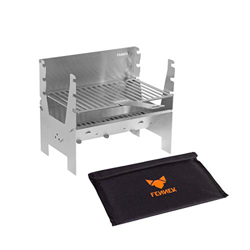 FENNEK LIGHT - Barbacoa desmontable de carbón - Diseño compacto de acero inoxidable - Ideal para acampar, autocaravanas, el jardín y el aire libre características