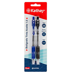 Kathay 86210399. Pack de 2 Bolígrafos de Clic, Tinta Azul y Negra, Base Aceite, Punta 1mm, Perfectos para tu Material Escolar y Oficina características