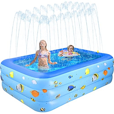 GOLDGE - Piscina hinchable cuadrada, hinchable, rectangular, para jardín, exterior, fiesta en el agua de verano, juego fácil para azul (203 x 120 x 55