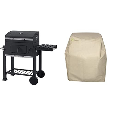 Tepro Toronto Click 2019 - Barbacoa de carbón/parrilla carro esmaltada, antracita/acero inoxidable + 8600 - Funda para barbacoa Toronto