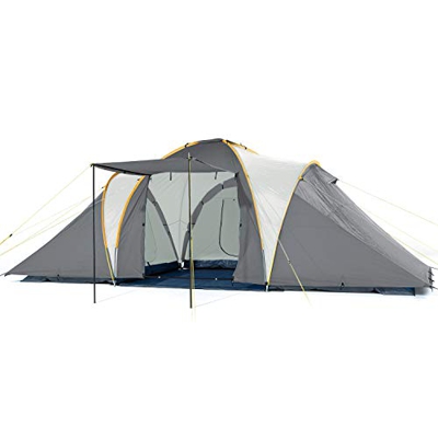 Skandika Daytona XXL - 6 Personas - Tienda de campaña Familiar - cúpula - 3 x cabinas - mosquiteras (Gris Claro/beig)