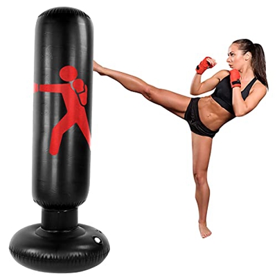 LncBoc Saco de Boxeo autoestable de pie, 160cm Saco de Boxeo Inflable, PVC Fitness Boxeo Inflable Saco de Arena Columna Tumbler Saco de Arena para Niñ
