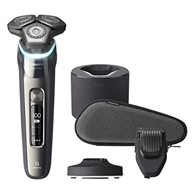 Philips S9987/59 Shaver Series 9000 - Afeitadora eléctrica en seco y húmedo (cuchillas SteelPrecision dobles, sensor protector de presión, cabezales f