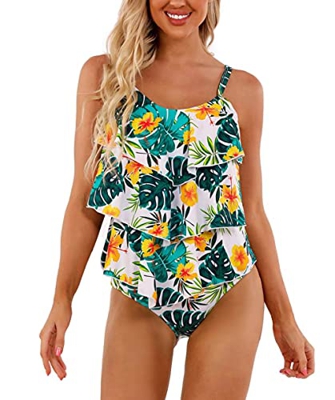 CMTOP Traje de Baño en Dos Piezas Sexy Mujer Bikini con Volantes Halter Top Relleno Cintura Alta Biquini Tallas Grandes