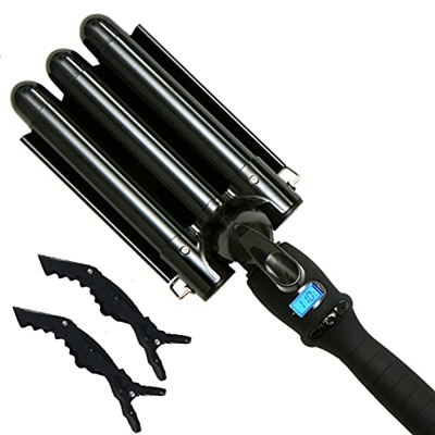 Rizador de pelo con 3 cabezas para Wavy Hair – Dispositivo para ondear cabello para hacer peinados Beach Waves o Mermaid – Triple barrel en turmalina 
