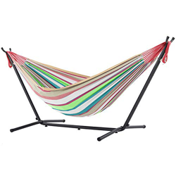 Licyley Hamaca con Soporte Hamaca de Algodón para Jardín al Aire Portátil de Lona Hamaca para Patio Trasero Playa Mochileros, Capacidad 1-2 Personas d precio