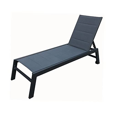 BAISAO - Tumbona Recta de Textilene y Aluminio - Cómoda y reclinable - Ligera y fácil de Mover - Ruedas traseras - Gris/Negro - X1