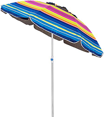 Besch Sombrilla para Playa, Jardín o Piscina, Aluminio e Inclinable con Protección Solar UV50+ y Cubierta con Ventilación. (Ø 180cm, Raya Multicolor)