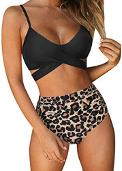 JFAN Bikini para Mujer Push Up Brasileños Bañador de Fruncido Traje de Baño de Cintura Alta Atar en la Espalda precio