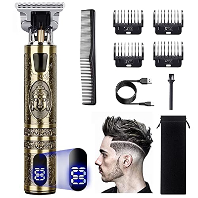 Cortapelos para hombre, profesional, inalámbrico, cortapelos eléctrico de 0 mm, recargable, con pantalla LCD para los niños y la familia (cobre)