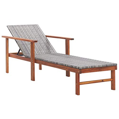 vidaXL Madera Maciza de Acacia Tumbona Ratán Sintético Reclinable Cama de Exteriores en Jardín Patio Playa Piscina Camping Multiposición Gris