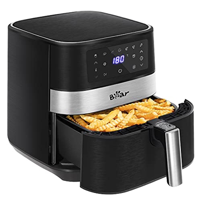 Bear Freidora de aire caliente, 5,5 L, XXL, freidora de aire caliente, con pantalla táctil digital LED, 1700 W, sin aceite