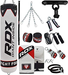 RDX Saco de Boxeo Relleno MMA Muay Thai Kick Boxing Artes Marciales con Soporte Techo Guantes Cadena 13PC 4FT 5FT Punching Bag (Blanco, 5 FT) características