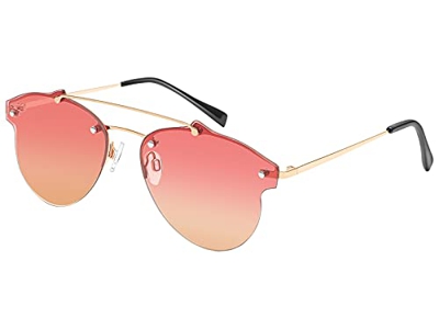 EFE Gafas de Sol Niñas Mujeres Moda y Energético de pequeño con Marco de Metal y Lentes Planas de Ojo de Gato Redondas Protección UV400 para Señoras R