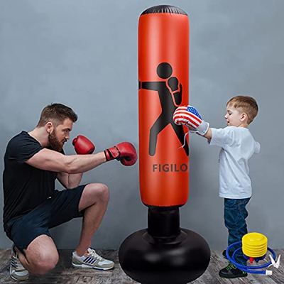Saco de boxeo pie para niños, 160 cm, columna hinchable niños y jóvenes, ejercicios karate, taekwondo, MMA, fitness, descompresión, saco arena, entren