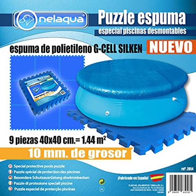 NELAQUA Protector Suelo para Piscina 9 Piezas de 400x400x10mm. Color Azul.