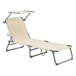 [en.casa] Tumbona Plegable Getaria 189 x 57 x 28 cm con Techo Parasol Toldo Acero hasta 115 kg Hamaca de Playa Asiento para Jardín Silla Reclinable Be en oferta
