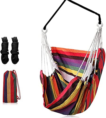 RANJIMA Hamaca de jardín, sillas colgantes de jardín, hamaca de algodón de exterior, portátil, hamaca de interior, capacidad máxima de carga 300 kg, h