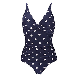 Viloree - Traje de baño reductor para mujer, de talla grande, efecto vientre plano, Azul con puntos blancos, XL características